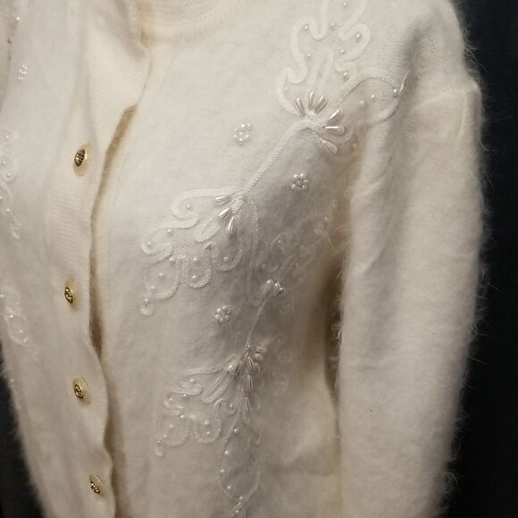 B.J.Kristen Womens Medium 80s Electric  Angora Wool Vintage Cardigan Sweater L - Picture 4 of 15